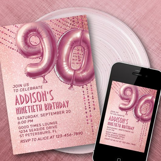 90th誕生日ウォメンズバラ金ゴールド 招待状