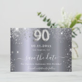 90th誕生日シルバーグリッターグラム日付を保存 セーブザデート (スタンド正面)