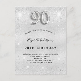 90th誕生日シルバーメタルグリッターダストグラム インビテーションポストカード