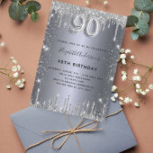 90th誕生日シルバーメタルグリッターダストグラム 招待状