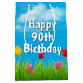 90th誕生日チューリップミディアム抱き枕 ミディアムペーパーバッグ (正面)