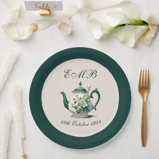 90th誕生日ティーパーティーグリーンリージェンシー誕生日 ペーパープレート (ウェディング)