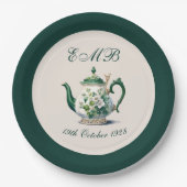 90th誕生日ティーパーティーグリーンリージェンシー誕生日 ペーパープレート (正面)