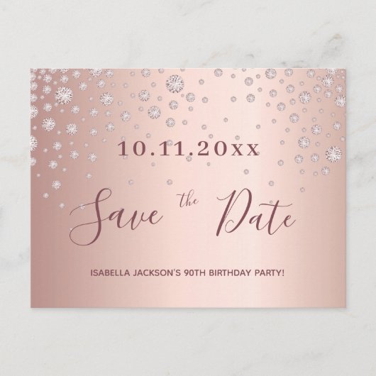 90th誕生日バラ金ゴールドダイヤモンドは日付を保存 ポストカード (正面)