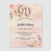90th誕生日パンパスグラスバラ金ゴールドフローラ マグネット招待状 (正面)