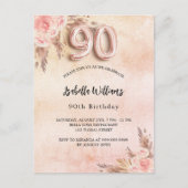 90th誕生日パンパスグラスバラ金ゴールド花boho インビテーションポストカード (正面)