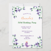 90th誕生日パーティスミレ花模様ブルーベルホワイト 招待状 (正面)