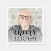 90th誕生日パーティフォトブラックスクリプト応援 スタンダードカクテルナプキン (正面)