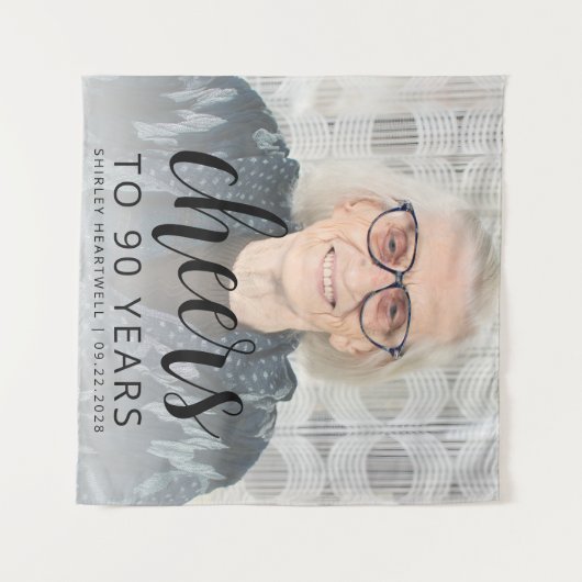 90th誕生日パーティフォトブラックスクリプト応援 タペストリー (正面(横))