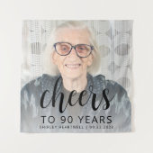 90th誕生日パーティフォトブラックスクリプト応援 タペストリー (正面)