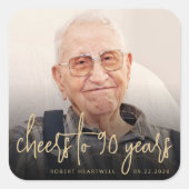 90th誕生日パーティフォト応援金ゴールドスクリプト スクエアシール (正面)