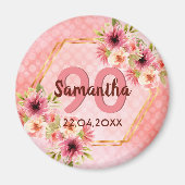 90th誕生日パーティーのピンクのフローラは日付を保存 マグネット (正面)