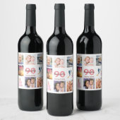 90th誕生日パーティーの写真コラージュ名 ワインラベル (ボトル)