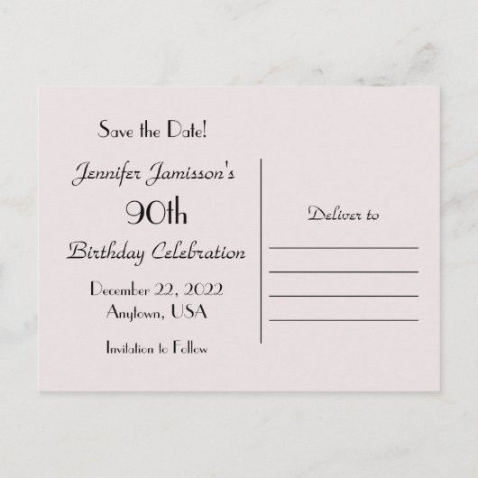 90th誕生日パーティーの招待を保存する 案内ポストカード (裏面)