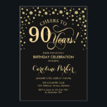 90th誕生日パーティーの招待 – 金ゴールドブラック 招待状<br><div class="desc">第90回バースデーパーティーへの招待。エレガントデザインとフェイクグリッター金ゴールドと黒。応援90年！メッセージもしの詳細なカスタマイズが必要。</div>