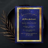 90th誕生日パーティーの青い金ゴールド光沢のある招待 ポストカード