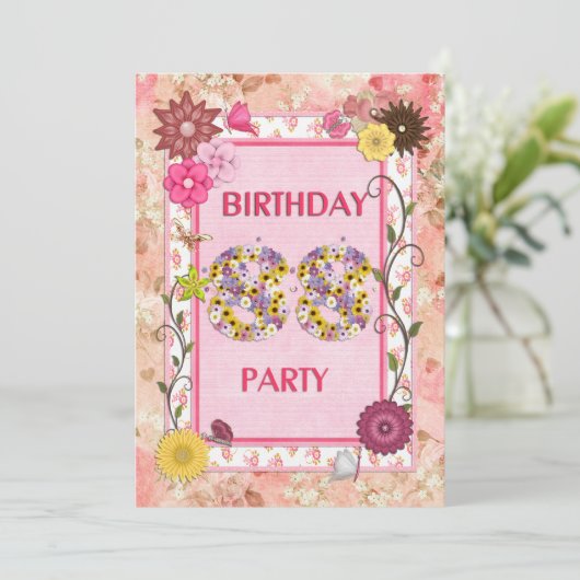 90th誕生日パーティーへの招待フローラ枠 招待状 (スタンド正面)