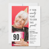 90th誕生日パーティーへの招待90シック写真 招待状 (正面)