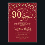 90th誕生日パーティーへの招待 – 金ゴールド赤 招待状<br><div class="desc">第90回バースデーパーティーへの招待。エレガントデザインとフェイクグリッター金ゴールドと濃い赤。応援90年！メッセージもしの詳細なカスタマイズが必要。</div>