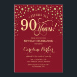 90th誕生日パーティーへの招待 – 金ゴールド赤 招待状<br><div class="desc">第90回バースデーパーティーへの招待。エレガントデザインとフェイクグリッター金ゴールドと濃い赤。応援90年！メッセージもしの詳細なカスタマイズが必要。</div>