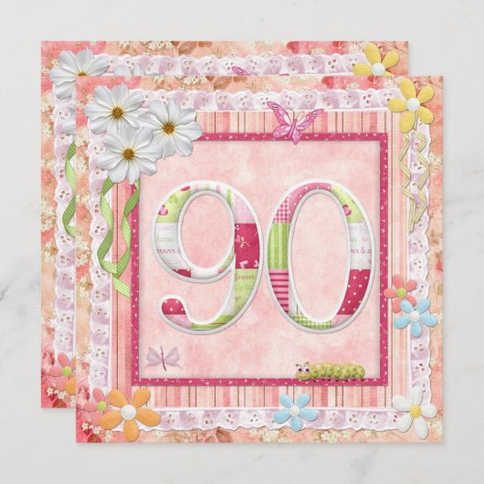 90th誕生日パーティースクラップブック作りスタイル 招待状 (正面/裏面)