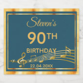 90th誕生日パーティーティール（緑がかった色）金ゴールドミュージックノート スパークリングワインラベル (シングルラベル)