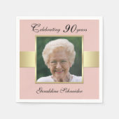 90th誕生日パーティーバラ金ゴールド写真 スタンダードカクテルナプキン (正面)