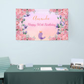 90th誕生日パーティーピンクバイオレットガーデン花模様 横断幕 (トレードショー)