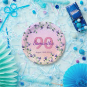 90th誕生日パーティーピンクバイオレットブルーベルの花 ペーパープレート (パーティー)