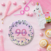 90th誕生日パーティーピンクバイオレットブルーベルの花 ペーパープレート (パーティー)