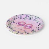 90th誕生日パーティーピンクバイオレットブルーベルの花 ペーパープレート (アングル)