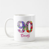 90th誕生日パーティーフローラモダン花90年 コーヒーマグカップ (左)