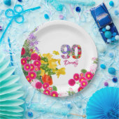 90th誕生日パーティーフローラモダン花90年 ペーパープレート (パーティー)