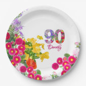 90th誕生日パーティーフローラモダン花90年 ペーパープレート (正面)