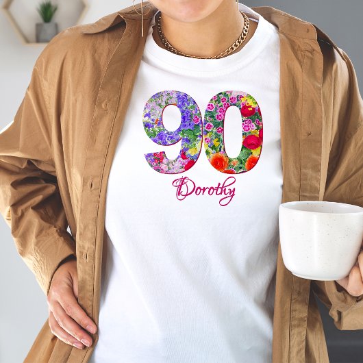 90th誕生日パーティーフローラモダン花90年 tシャツ