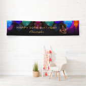 90th誕生日パーティーブラックと金ゴールドバルーン写真 横断幕 (インサイチュ)