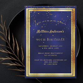 90th誕生日パーティーブルー金ゴールド紙吹雪散布機 招待状