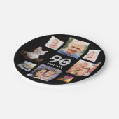 90th誕生日パーティー写真コラージュ女性ブラック ペーパープレート (アングル)