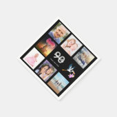 90th誕生日パーティー写真コラージュ黒 スタンダードカクテルナプキン (角)