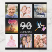 90th誕生日パーティー写真コラージュ黒 ワインラベル (シングルラベル)