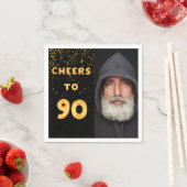 90th誕生日パーティー写真金ゴールドバルーン黒 スタンダードカクテルナプキン (インサイチュ)