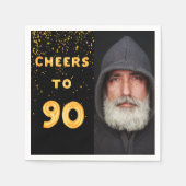 90th誕生日パーティー写真金ゴールドバルーン黒 スタンダードカクテルナプキン (正面)