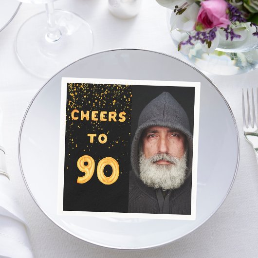 90th誕生日パーティー写真金ゴールドバルーン黒 スタンダードカクテルナプキン