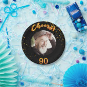 90th誕生日パーティー写真金ゴールドバルーン黒 ペーパープレート (パーティー)