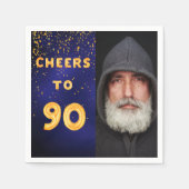 90th誕生日パーティー海軍ブルー金ゴールド写真男の男 スタンダードカクテルナプキン (正面)