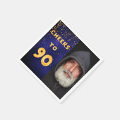 90th誕生日パーティー海軍ブルー金ゴールド写真男の男 スタンダードカクテルナプキン (角)