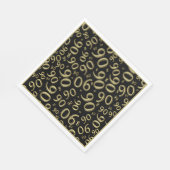 90th誕生日パーティー番号パターンブラック/金ゴールド スタンダードランチョンナプキン (角)