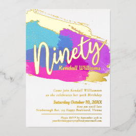 90th誕生日パーティー金ゴールド写真明るい抽象芸術アート 箔招待状