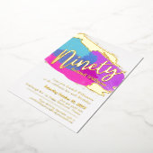 90th誕生日パーティー金ゴールド写真明るい抽象芸術アート 箔招待状 (回転した状態)