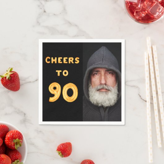 90th誕生日パーティー黒い金ゴールド応援写真 スタンダードカクテルナプキン (インサイチュ)